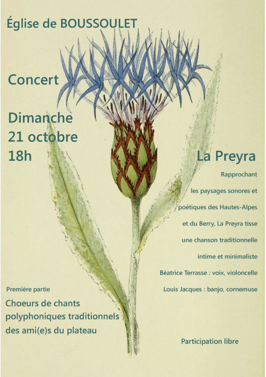 Concert la Preyra + choeurs de chants polyphoniques des ami(e)s du plateau à l’église de Boussoulet