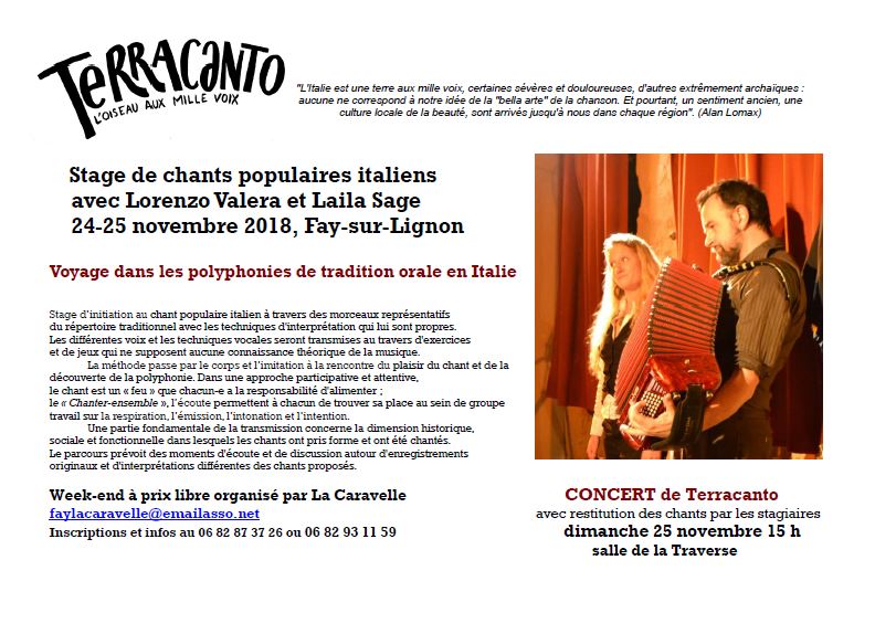 Week-end stage et concert de chants populaires italiens (Fay-sur-Lignon)